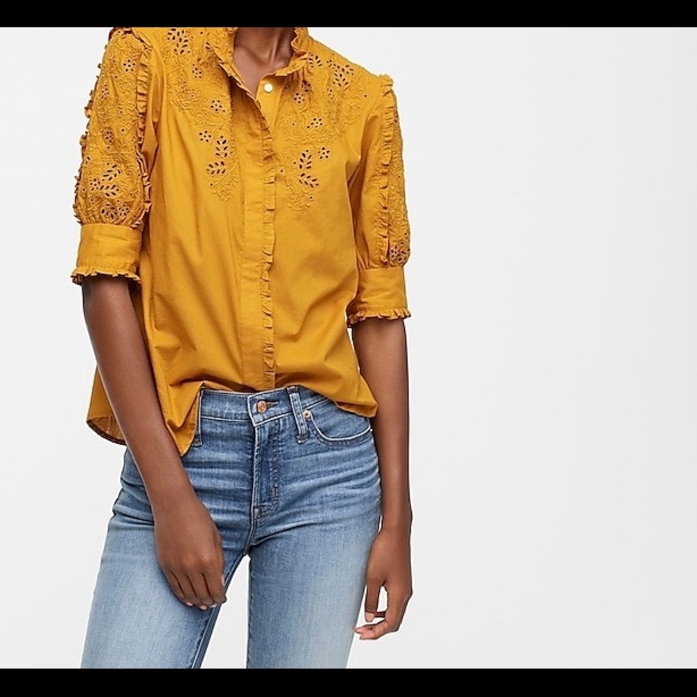 NWT J Crew mockneck embroidered blouse, size M
